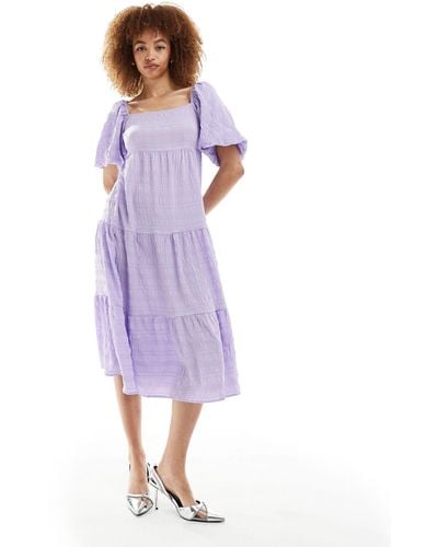 Monki Tiered Midi Dress With Open Back - Purple