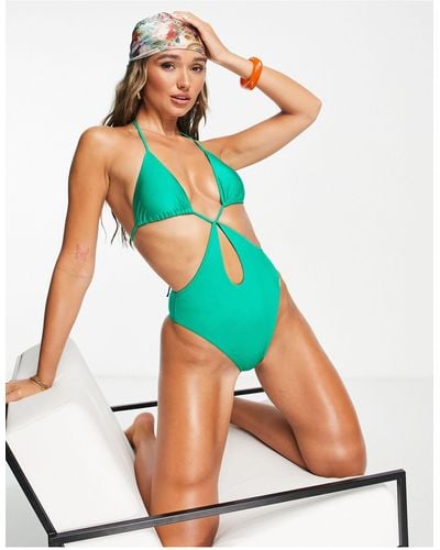 Free Society Halter Cut Out Swimsuit - Blue