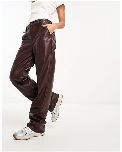 ASOS Faux Leather Straight Leg Pants - Brown