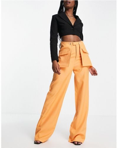 Missguided Wide Leg Trousers With Pocket Detail - Orange