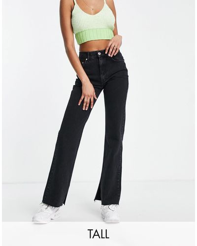Pull&Bear Jeans Met Rechte Pijpen, Hoge Taille En Split Aan - Zwart