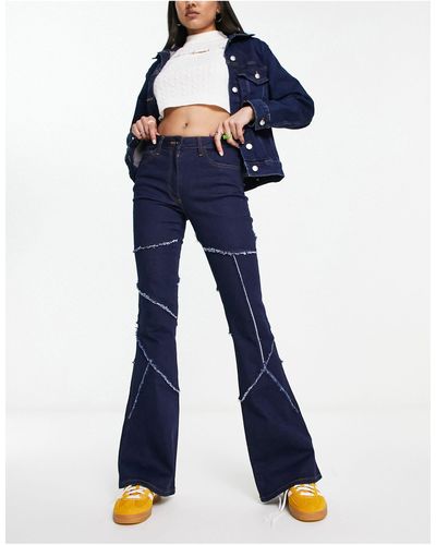 Collusion X008 - jeans a zampa indaco con cuciture a vista - Blu