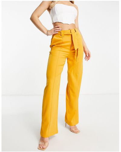 UNIQUE21 High Waisted Belted Trousers - Yellow
