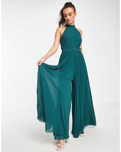 Style Cheat High Neck Belted Jumpsuit - Green