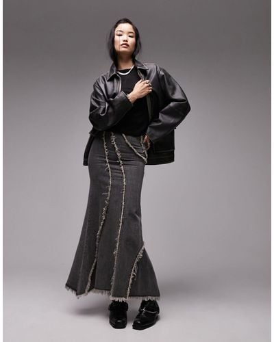 TOPSHOP Denim Fishtail Skirt With Raw Seams - Grey