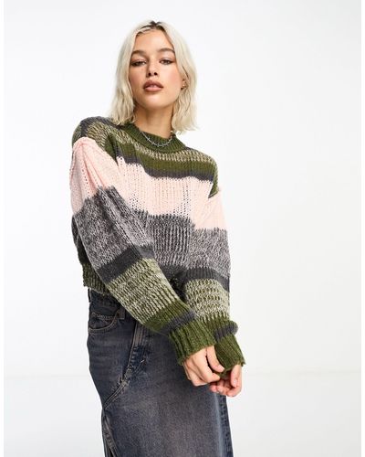 Collusion Knitted Crew Neck Sweater - Gray