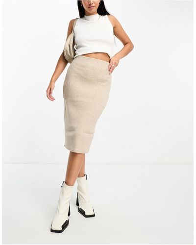 Vila Knitted Midi Skirt - White