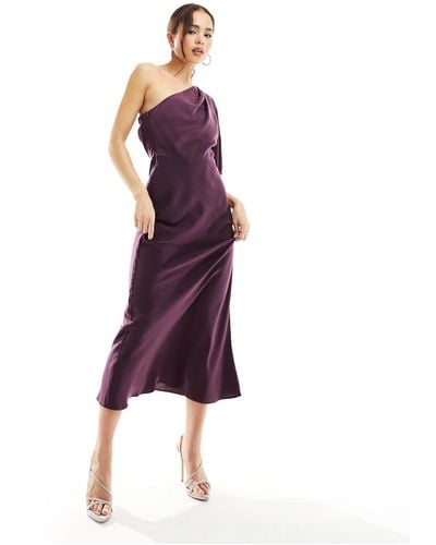 ASOS Satin One Shoulder Flutter Sleeve Midaxi Dress - Purple