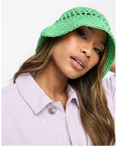 ASOS Packable Open Weave Straw Crochet Bucket Hat - Green