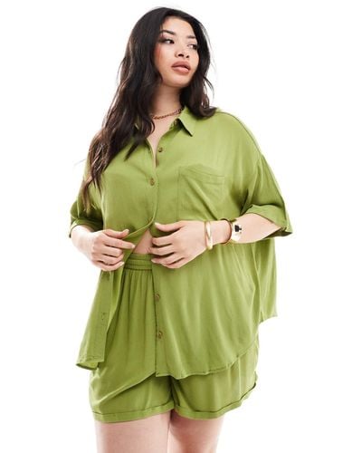Yours Crinkle Shirt Co-ord - Green