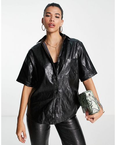 ASOS Chemise d'ensemble en similicuir effet craquelé - Noir