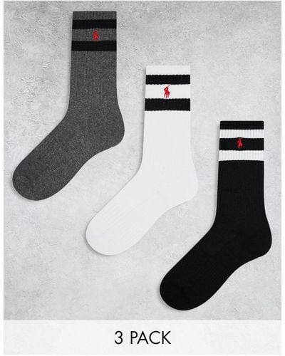 Polo Ralph Lauren 3 Pack Sport Socks With Stripe - Black