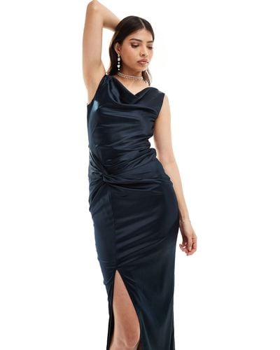 TFNC London Bridesmaid Satin Cowl Neck Maxi With Twist Detail Dress - Blue