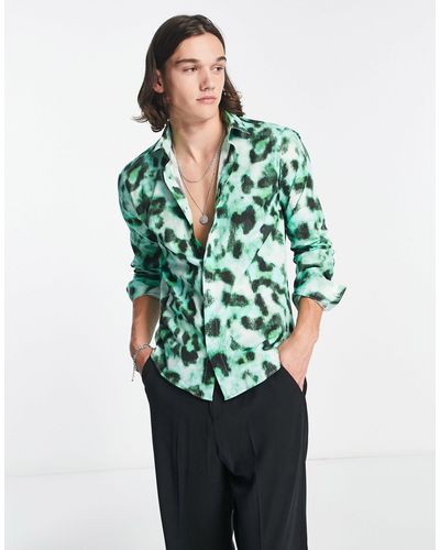 Twisted Tailor Burgess - camicia fluo con stampa leopardata - Verde