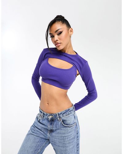 Nicce London Alia Cropped Cut Out Long Sleeve Top - Blue