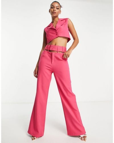 UNIQUE21 High Waisted Cut Out Wide Leg Pants Co-ord - Pink