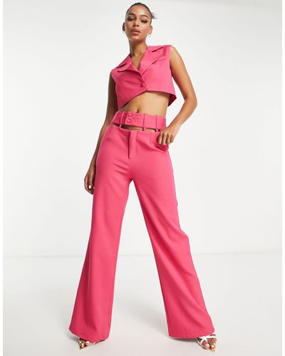 UNIQUE21 High Waisted Cut Out Wide Leg Trousers Co-ord - Pink