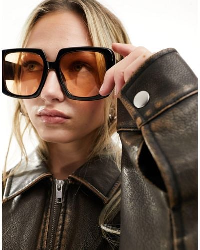 ASOS Oversized 70s Sunglasses With Peach Lens - Brown
