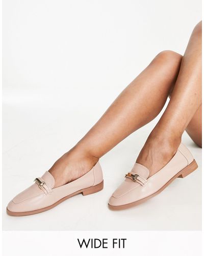 ASOS Wide Fit Verity Loafer Flat Shoes With Trim - Pink