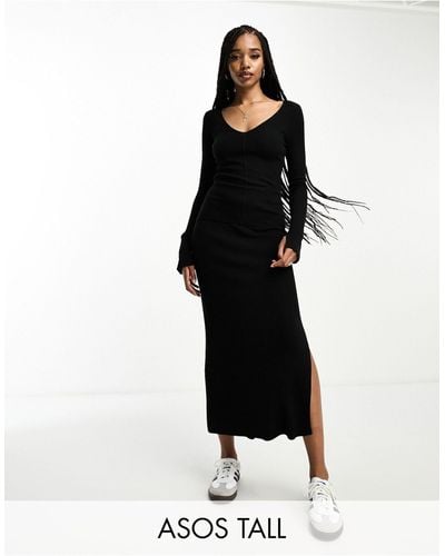 ASOS Asos Design Tall Knitted Rib Midi Skirt - Black