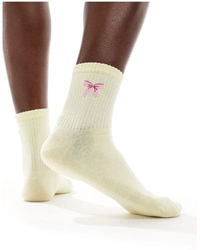 ASOS Embroidery Bow Ankle Socks - Natural