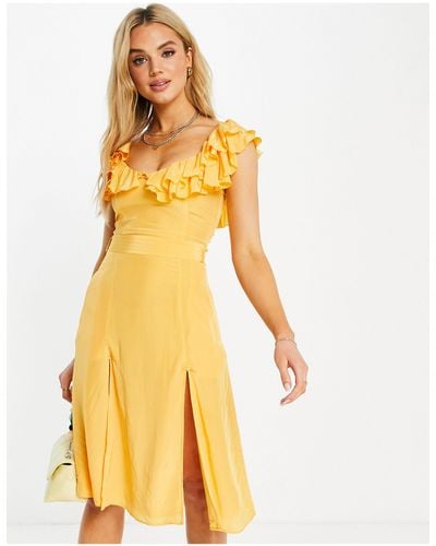 French Connection – almedina – kleid mit rüschen am ausschnitt - Gelb