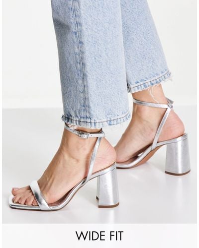 ASOS Wide Fit Hilton Barely There Block Heeled Sandals - Metallic