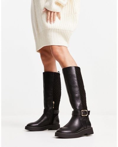 River Island Quilted Buckle High Leg Boot - White