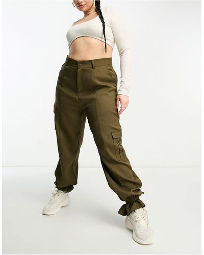 UNIQUE21 Plus High Waisted Cargo Pants With Ankle Tie - Natural