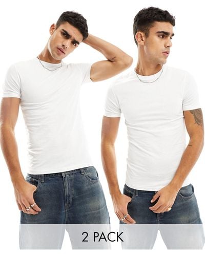 ASOS 2 Pack Muscle Fit T-shirt With Crew Neck - White