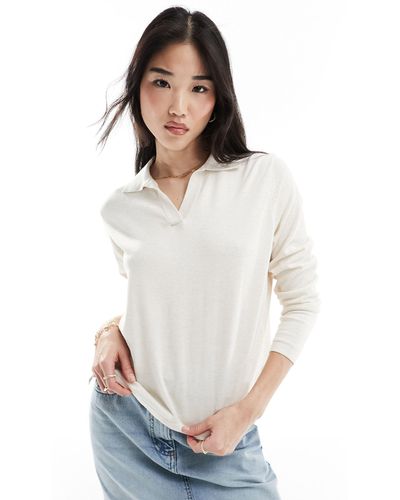 SELECTED Femme Knitted Long Sleeve Polo - White