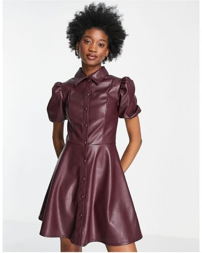 Miss Selfridge Faux Leather Button Through Shirt Dress - Purple
