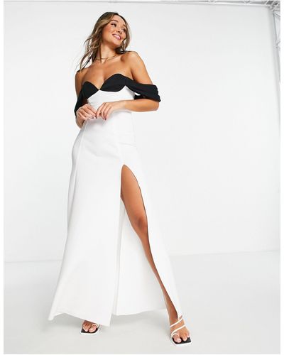 ASOS Contrast Neckline Corset Maxi Dress - White