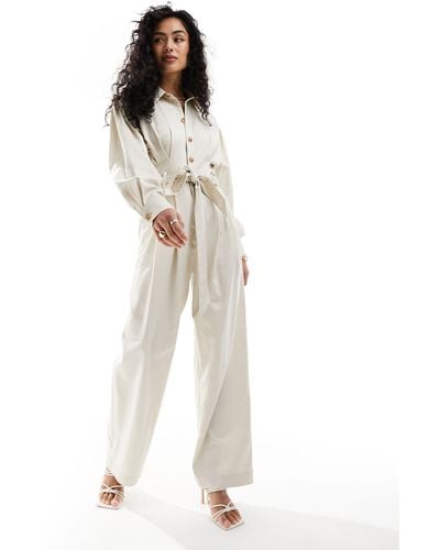 & Other Stories Long Sleeve Jumpsuit With Button Front And Tie Waist - White