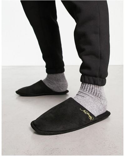 Ed Hardy Logo Mule Slippers - Black