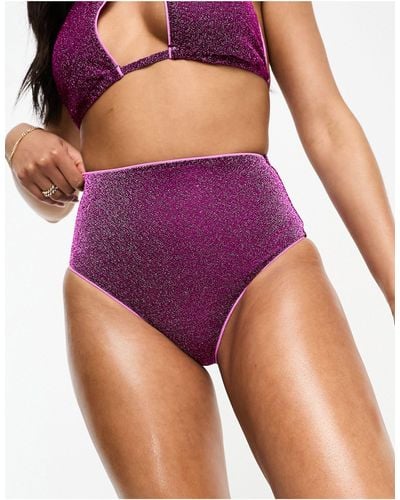 ASOS Mix And Match Glitter High Waist Bikini Bottom - Purple