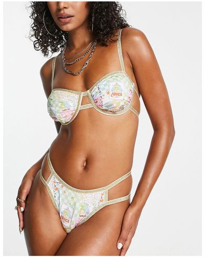 ASOS – hipster-bikinihose mit postkarten-print, hohem beinausschnitt und zweifachem bändchendetail - Mehrfarbig