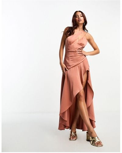 Bardot One Shoulder Maxi Dress - Pink