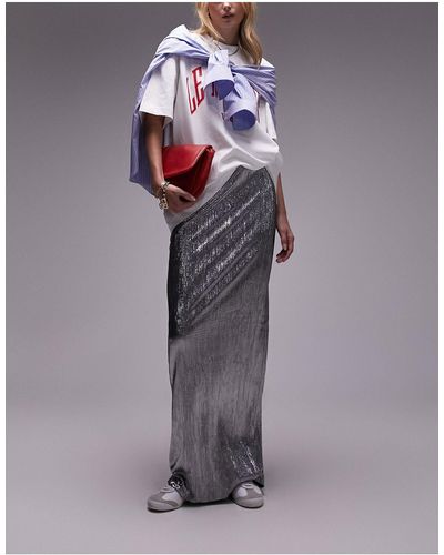 TOPSHOP Textured Maxi Skirt - Gray