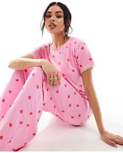 ASOS Mix & Match Super Soft Heart Print Pajama Tee - Pink