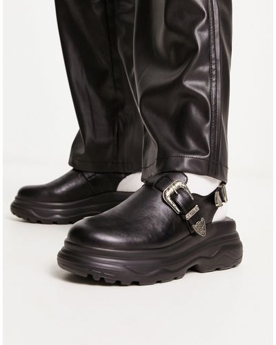 Koi Footwear Koi Ornate Western Buckle Chunky Mules - Black