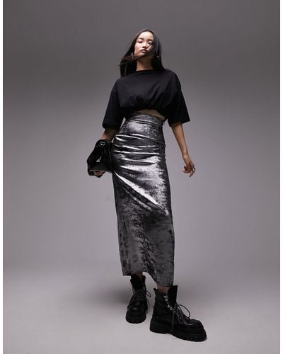 TOPSHOP Metallic Super High Waist Maxi Skirt - Black