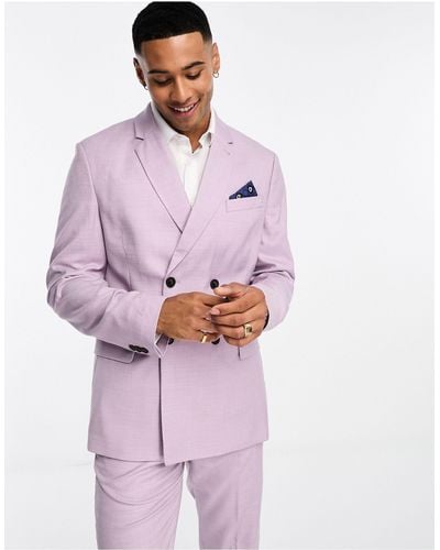 Ben Sherman Double Breasted Slim Fit Suit Jacket - Purple