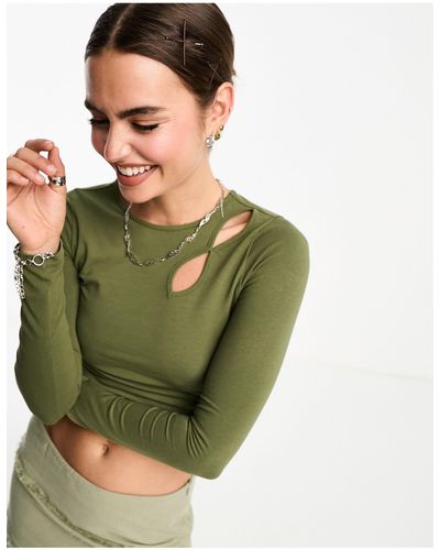 Cotton On Cotton On Cut Out Detail Long Sleeve Crop Top - Green