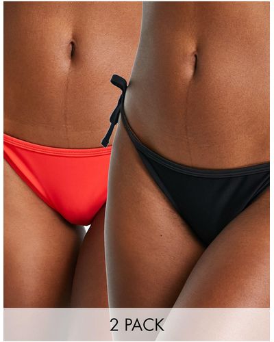 New Look Confezione da 2 slip bikini rossi con laccetti laterali - Rosso