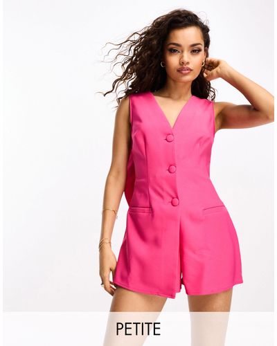 River Island River Island Bow Back Tailored Button Through Romper - Pink