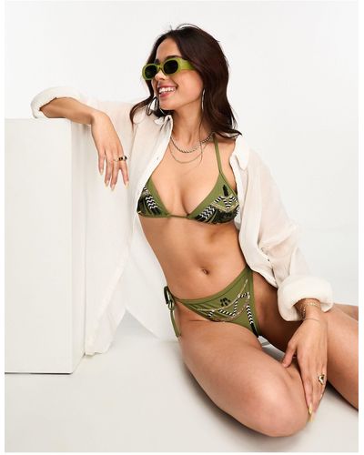 Miss Selfridge Premium Pattern Beaded Triangle Bikini Top - Natural