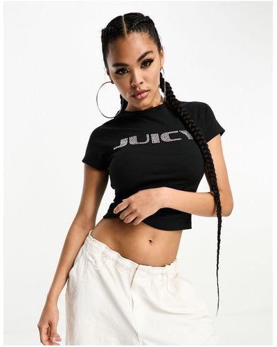 Juicy Couture T-shirt aderente nera con logo con strass - Nero