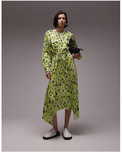 TOPSHOP – splodgey – midi-hemdkleid mit mehrfarbigem blumenmuster und knopfleiste - Grün