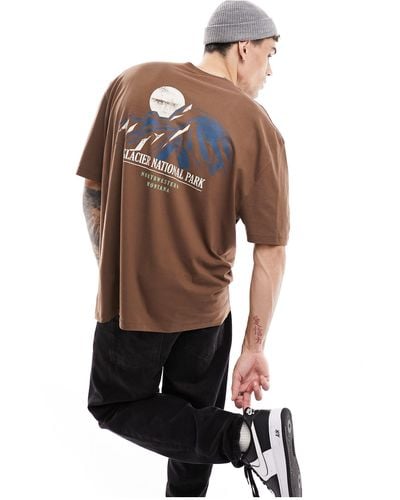 ASOS T-shirt oversize à imprimé nature au dos - marron